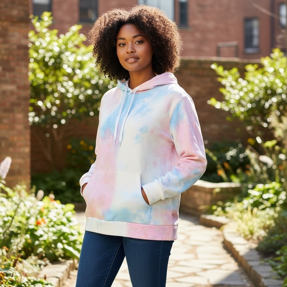 Bobbie Brooks Women’s Tie-Dye Hoodie In  Pastel Pink And Blue Colors